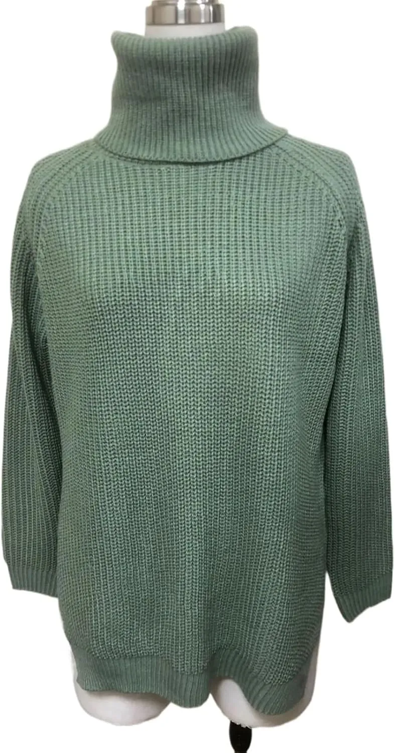 Women's Turtleneck Knitted Casual Sweater, Loose Side Slit Pullover Sweater, Retro Chic Oversized Knitted Top