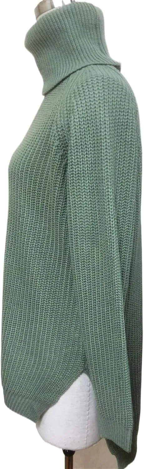 Women's Turtleneck Knitted Casual Sweater, Loose Side Slit Pullover Sweater, Retro Chic Oversized Knitted Top