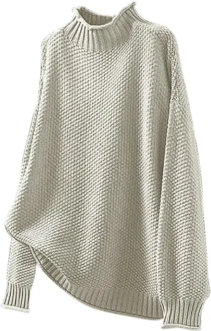 Women's Turtleneck Retro Sweater Chunky Crewneck Long Sleeve Knitted Pullover Sweaters Oversized Fall Basic Top