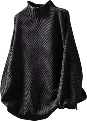Women's Turtleneck Retro Sweater Chunky Crewneck Long Sleeve Knitted Pullover Sweaters Oversized Fall Basic Top