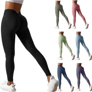 Womens V Back Scrunch Butt Leggings Tummy Control High Waist Yoga Pants Casual Summer Workout Gym Tights