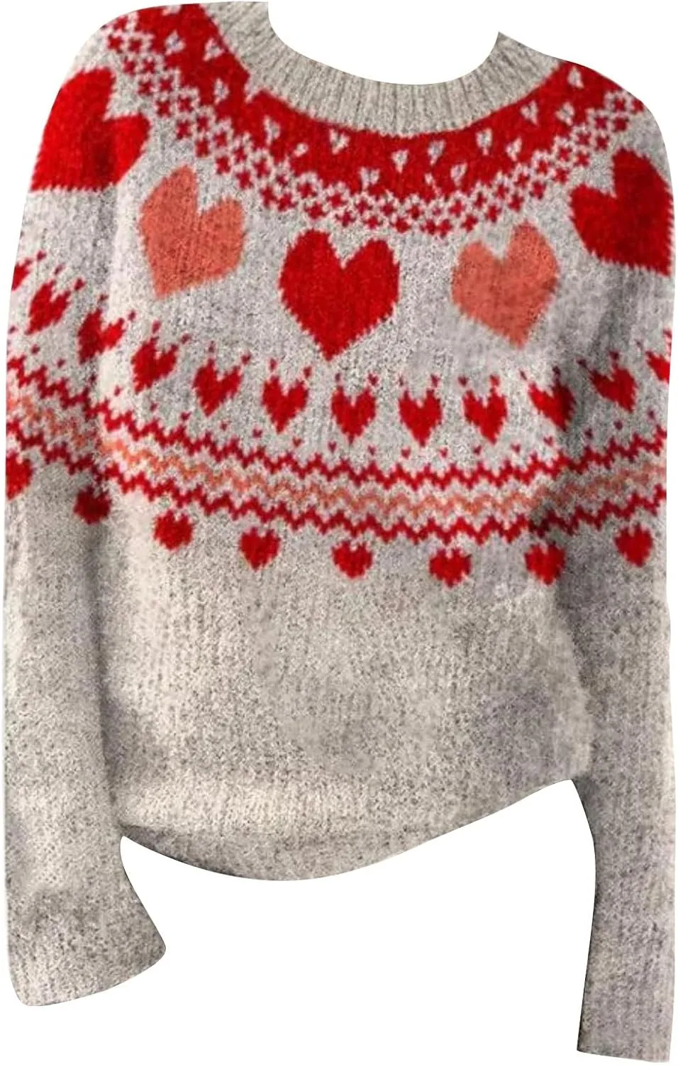 Womens Valentines Day Knitted Fair Isle Print Retro Sweater Long Sleeve Crewneck Sweater Fall Sweaters for Women 2024
