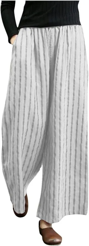 Women's Wide Leg Palazzo Pants Summer Casual Elastic Waist Capri Trousers Comfy Fashion Y2k Stripe Straight Leg Pants