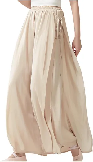 Women's Wide Leg Pants Casual Pleated Split Straight Leg Dance Pants Loose Palazzo Pants Leggings Yoga Flowy Trousers
