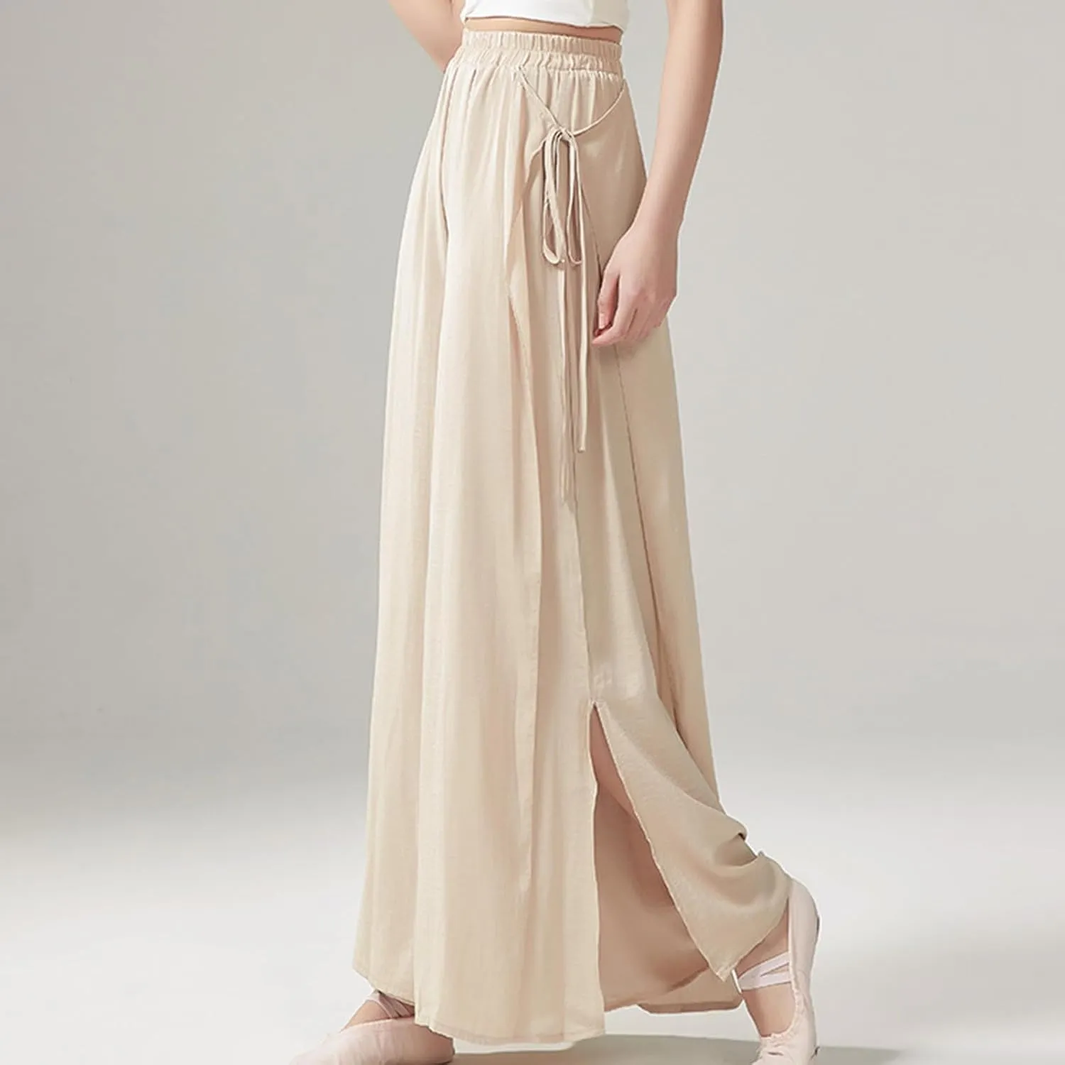 Women's Wide Leg Pants Casual Pleated Split Straight Leg Dance Pants Loose Palazzo Pants Leggings Yoga Flowy Trousers