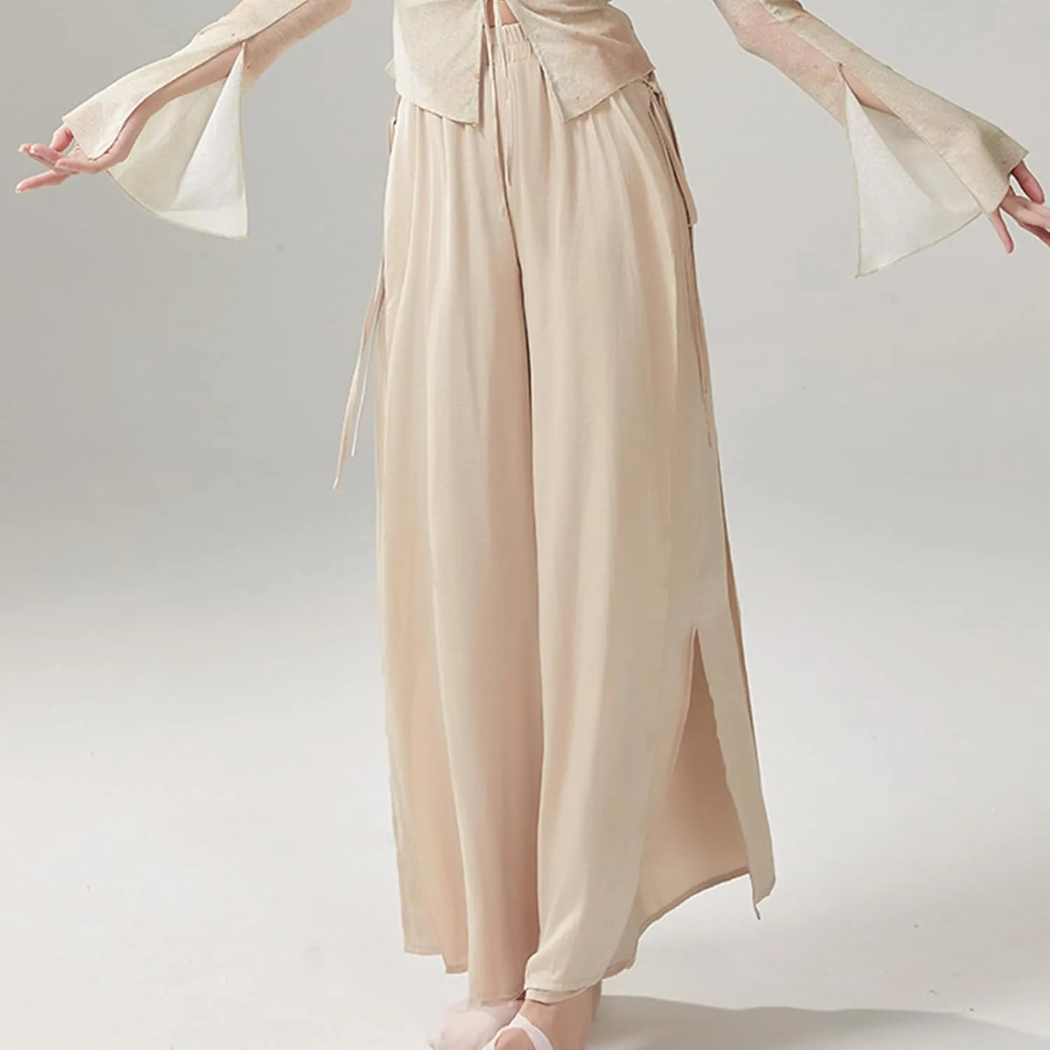 Women's Wide Leg Pants Casual Pleated Split Straight Leg Dance Pants Loose Palazzo Pants Leggings Yoga Flowy Trousers