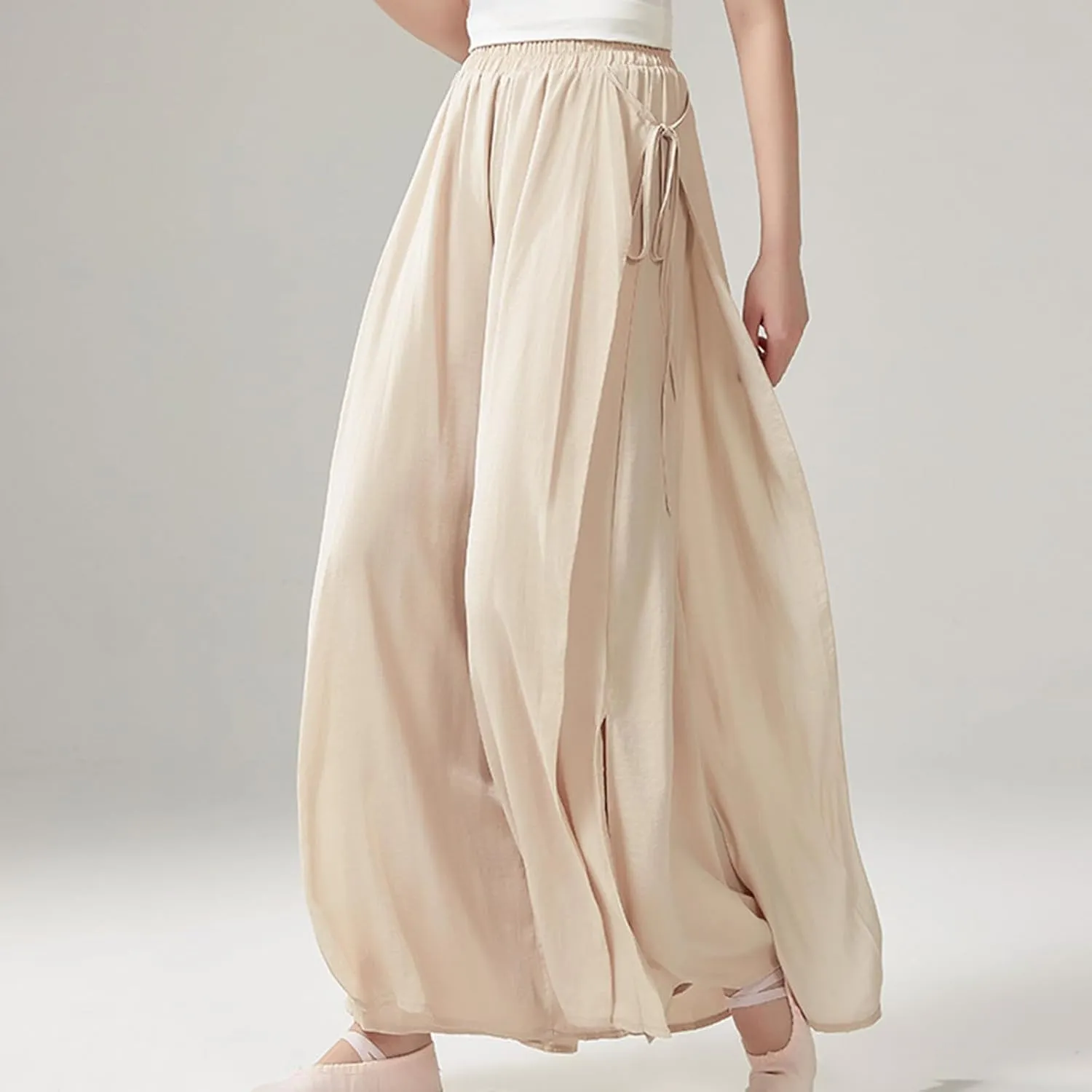 Women's Wide Leg Pants Casual Pleated Split Straight Leg Dance Pants Loose Palazzo Pants Leggings Yoga Flowy Trousers