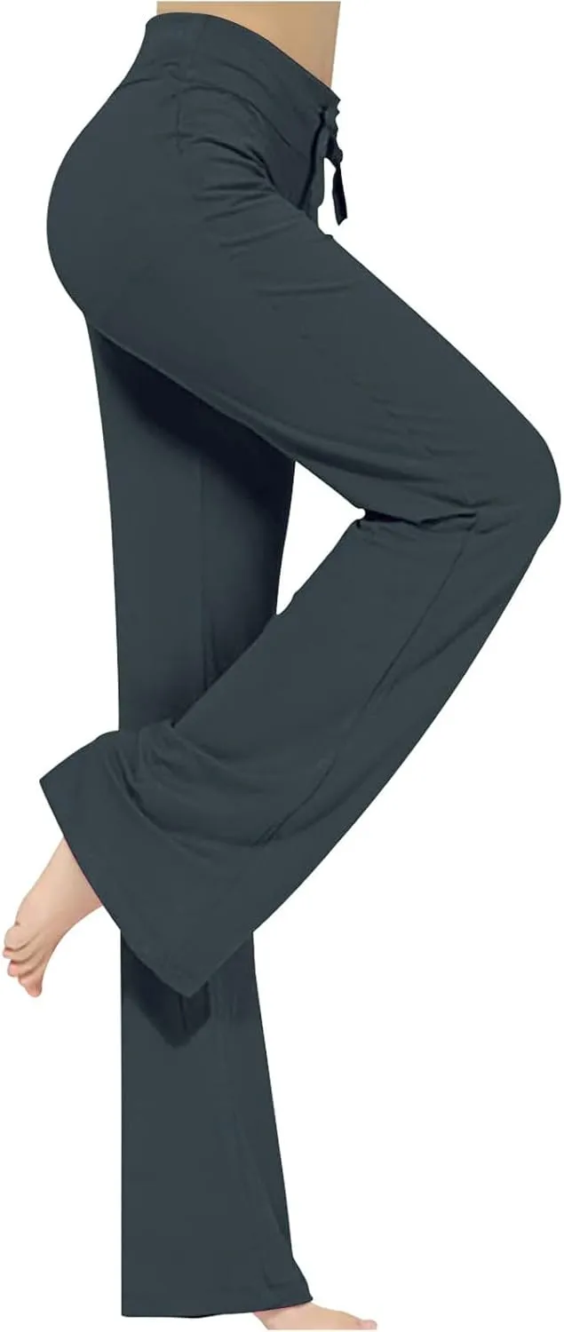 Womens Wide Leg Yoga Pants High Waist Tummy Control Loose Comfy Lounge Trousers Bootcut Drawstring Workout Leggings