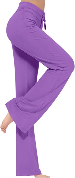 Womens Wide Leg Yoga Pants High Waist Tummy Control Loose Comfy Lounge Trousers Bootcut Drawstring Workout Leggings