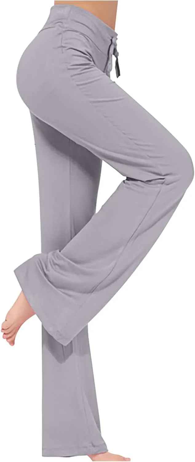 Womens Wide Leg Yoga Pants High Waist Tummy Control Loose Comfy Lounge Trousers Bootcut Drawstring Workout Leggings