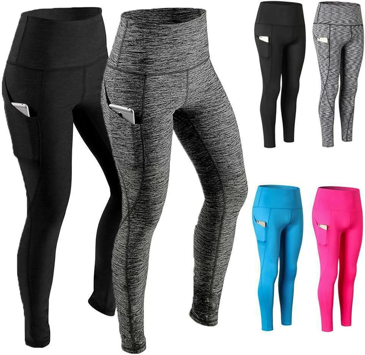 Womens Yoga Pants with Pockets Compression High Waist Tummy Control Leggings Workout Athletic Running Tights