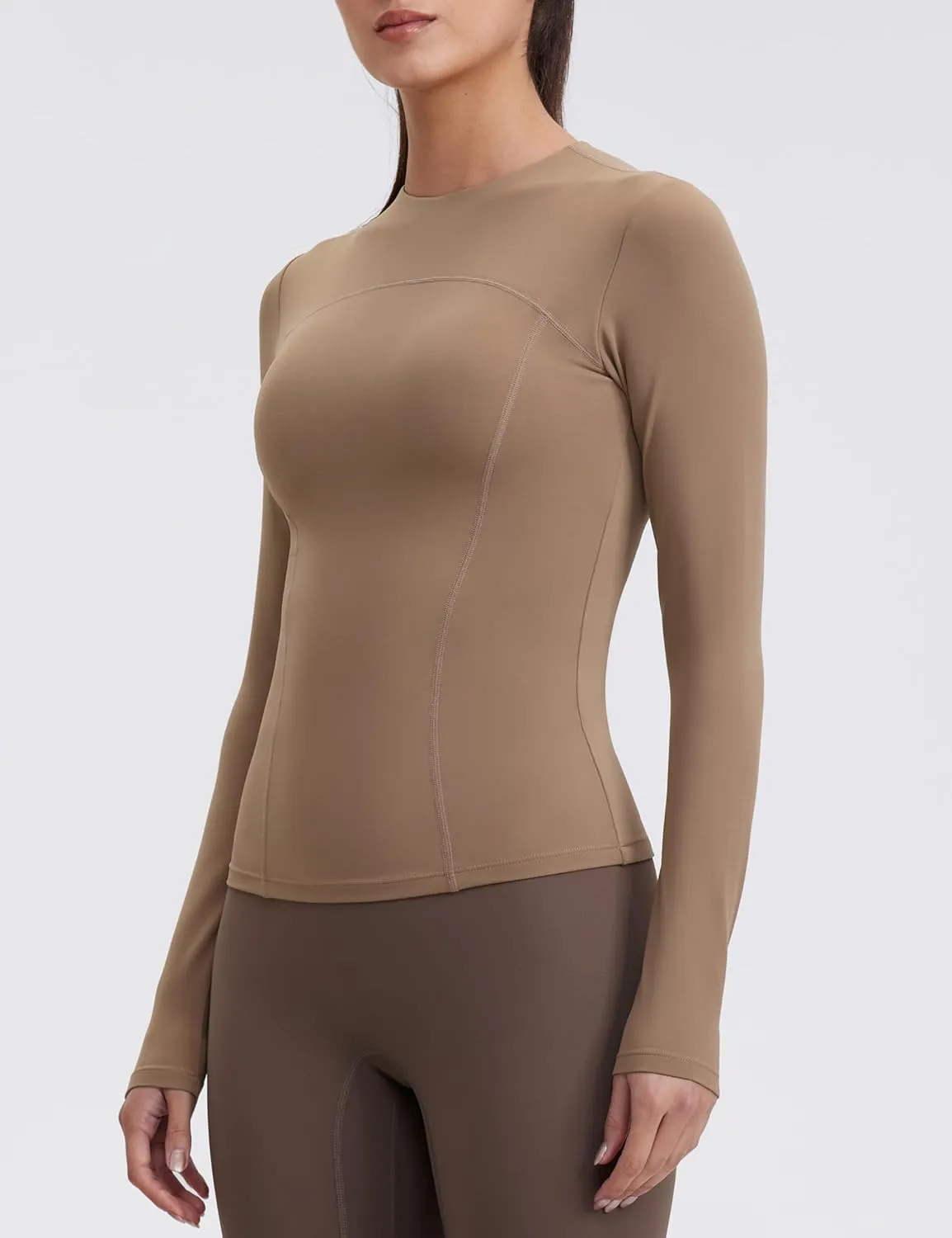 Womens Yoga Tops Long Sleeve Tight Workout Shirts Slim Fit Stretch Cream Feeling Gym Athletic Tee Crewneck