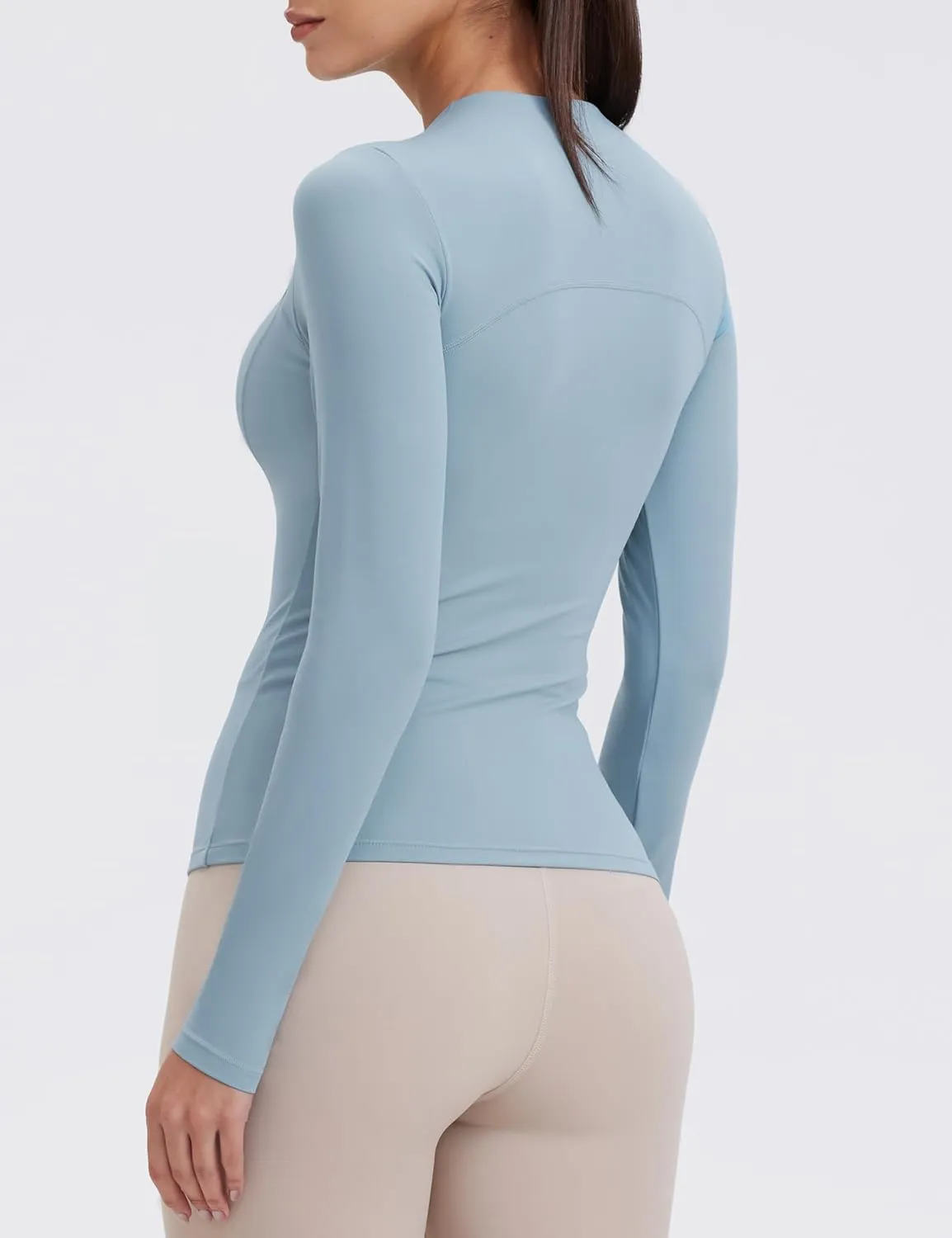 Womens Yoga Tops Long Sleeve Tight Workout Shirts Slim Fit Stretch Cream Feeling Gym Athletic Tee Crewneck