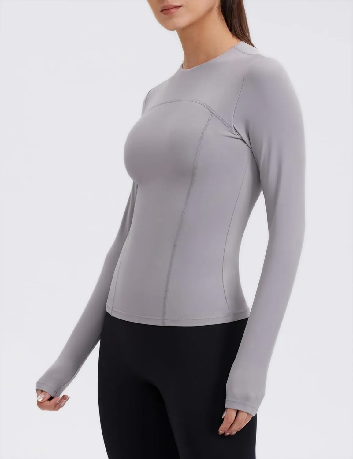 Womens Yoga Tops Long Sleeve Tight Workout Shirts Slim Fit Stretch Cream Feeling Gym Athletic Tee Crewneck