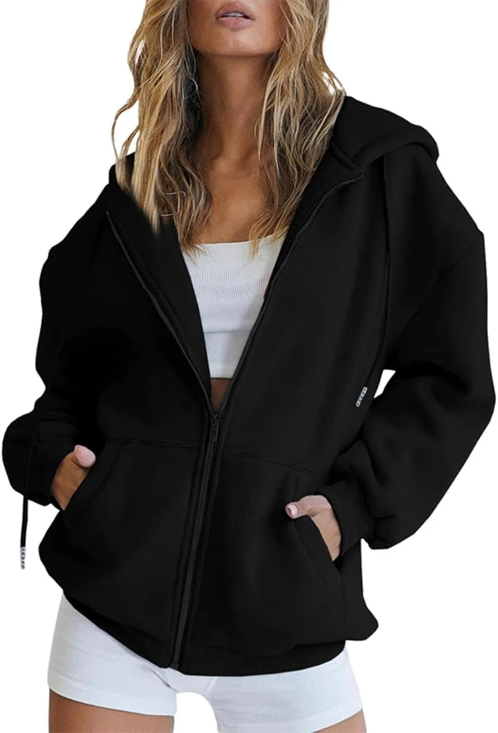 Womens Zip Up Hoodies Long Sleeve Oversized Sweatshirts Jacket with Pockets 2024 Fall Outfits Fashion Y2K Clothes