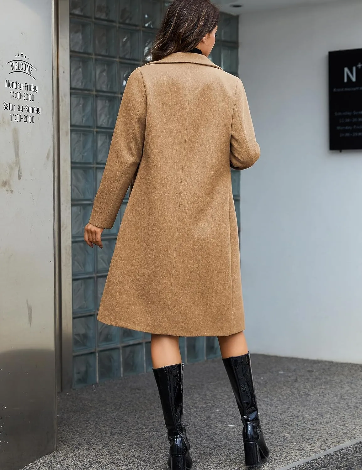 Yidarer Women's Wool Coat Mid-Long Notch Lapel Single Breasted Casual Trench Coats