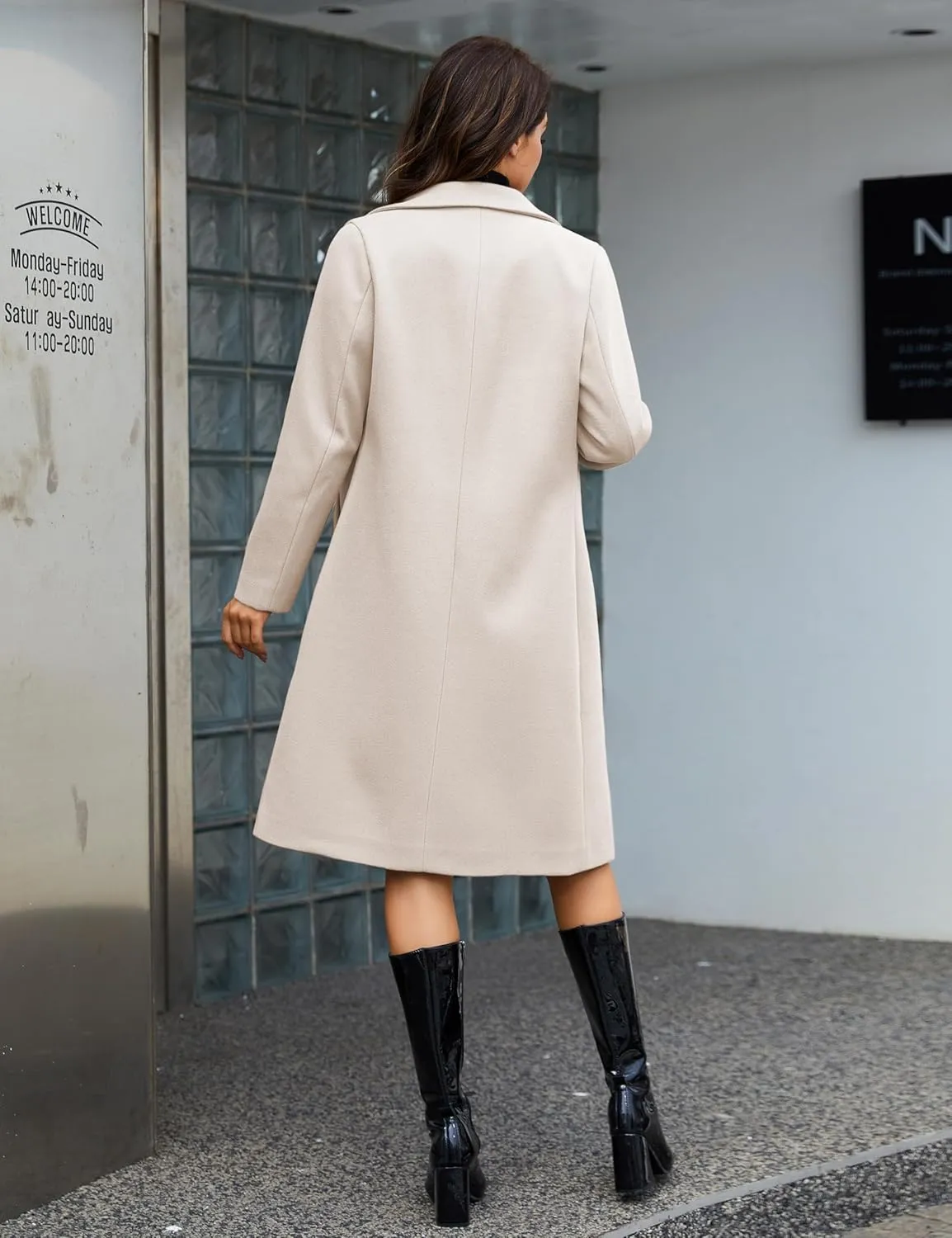 Yidarer Women's Wool Coat Mid-Long Notch Lapel Single Breasted Casual Trench Coats