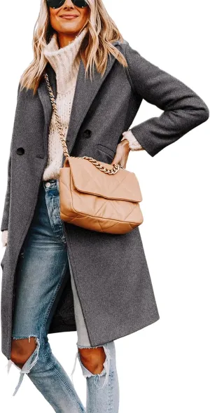 Yidarer Women's Wool Coat Mid-Long Notch Lapel Single Breasted Casual Trench Coats