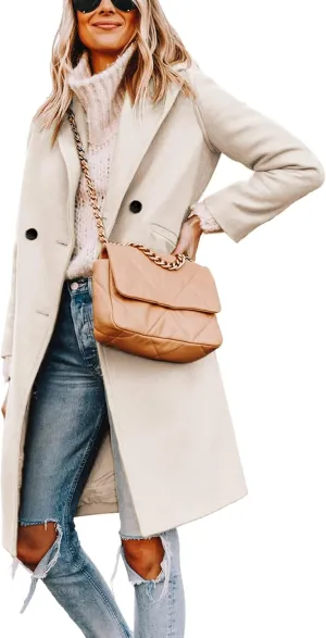 Yidarer Women's Wool Coat Mid-Long Notch Lapel Single Breasted Casual Trench Coats
