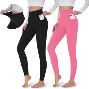 Yoga Leggings for Women High Waisted Tummy Control Yoga Pants (Black Pink, L)