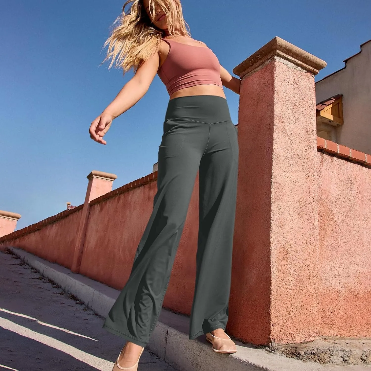 Yoga Pants for Women Wide Leg Strentch Straight Trousers Tummy Control Flare Leggings with Pockets Comfy Lounge Pant
