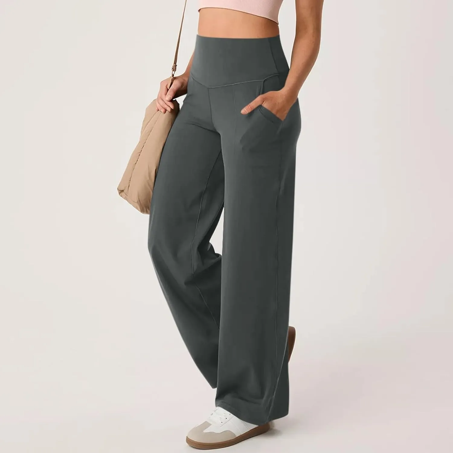 Yoga Pants for Women Wide Leg Strentch Straight Trousers Tummy Control Flare Leggings with Pockets Comfy Lounge Pant