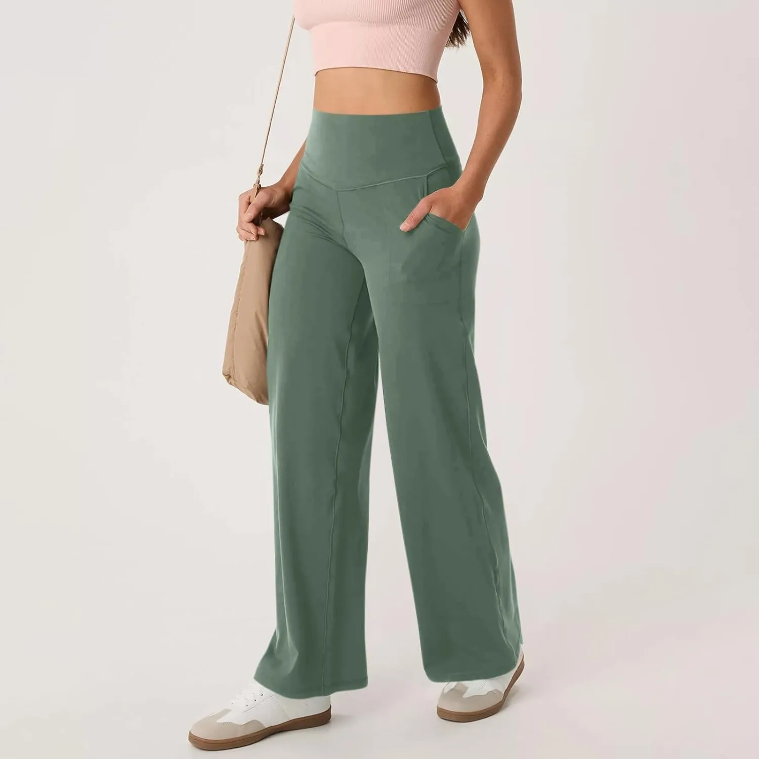 Yoga Pants for Women Wide Leg Strentch Straight Trousers Tummy Control Flare Leggings with Pockets Comfy Lounge Pant