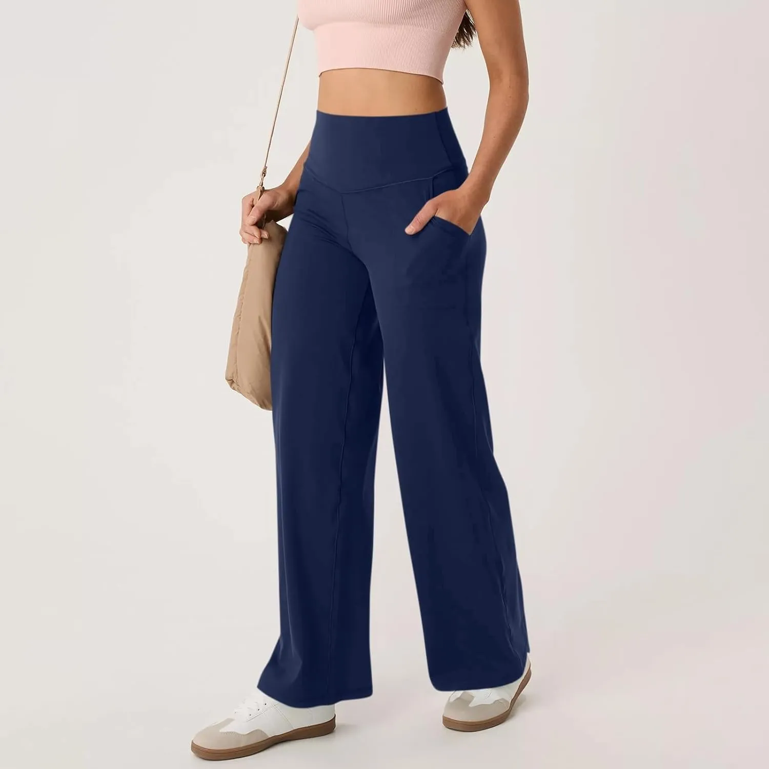 Yoga Pants for Women Wide Leg Strentch Straight Trousers Tummy Control Flare Leggings with Pockets Comfy Lounge Pant