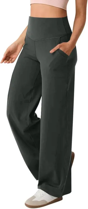 Yoga Pants for Women Wide Leg Strentch Straight Trousers Tummy Control Flare Leggings with Pockets Comfy Lounge Pant