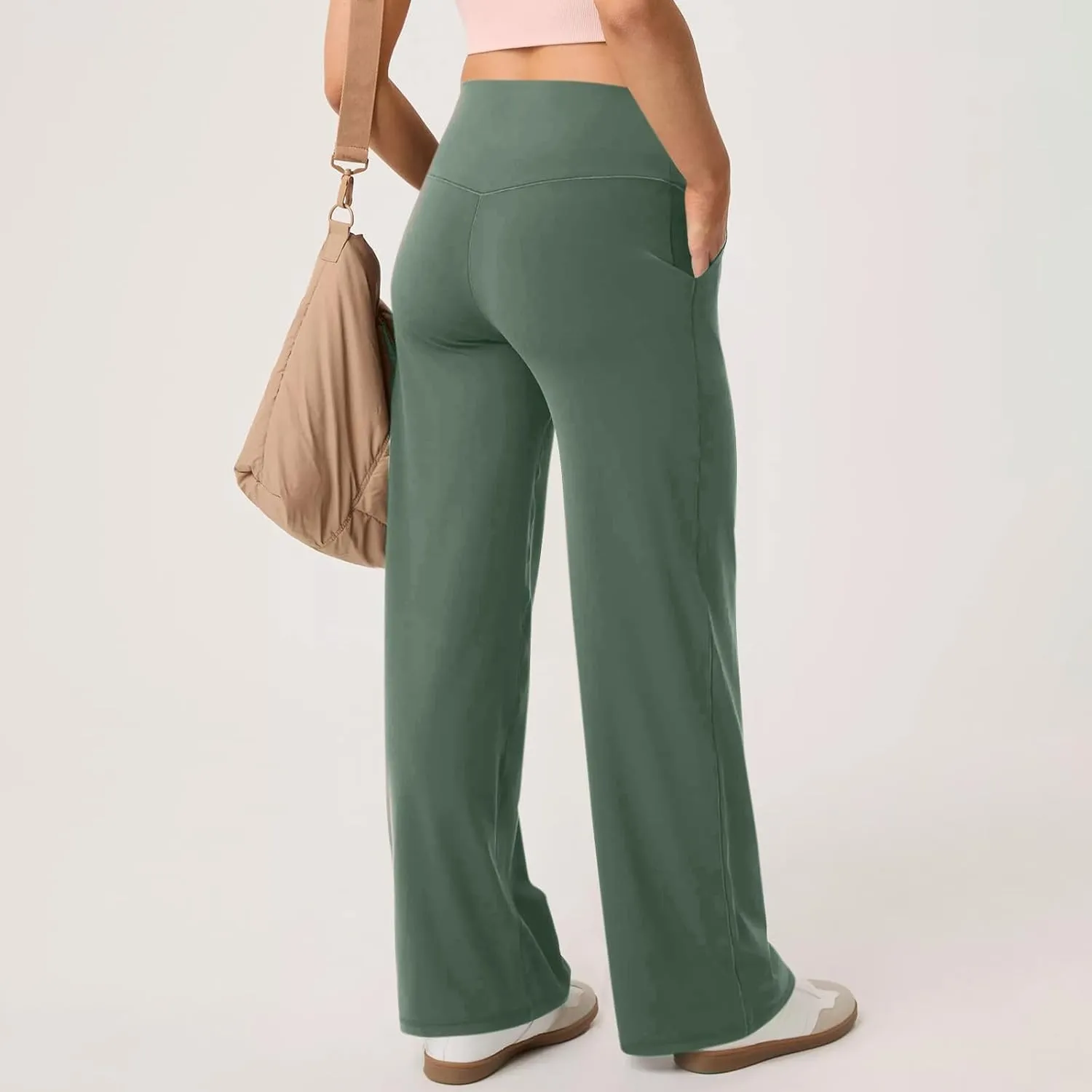 Yoga Pants for Women Wide Leg Strentch Straight Trousers Tummy Control Flare Leggings with Pockets Comfy Lounge Pant