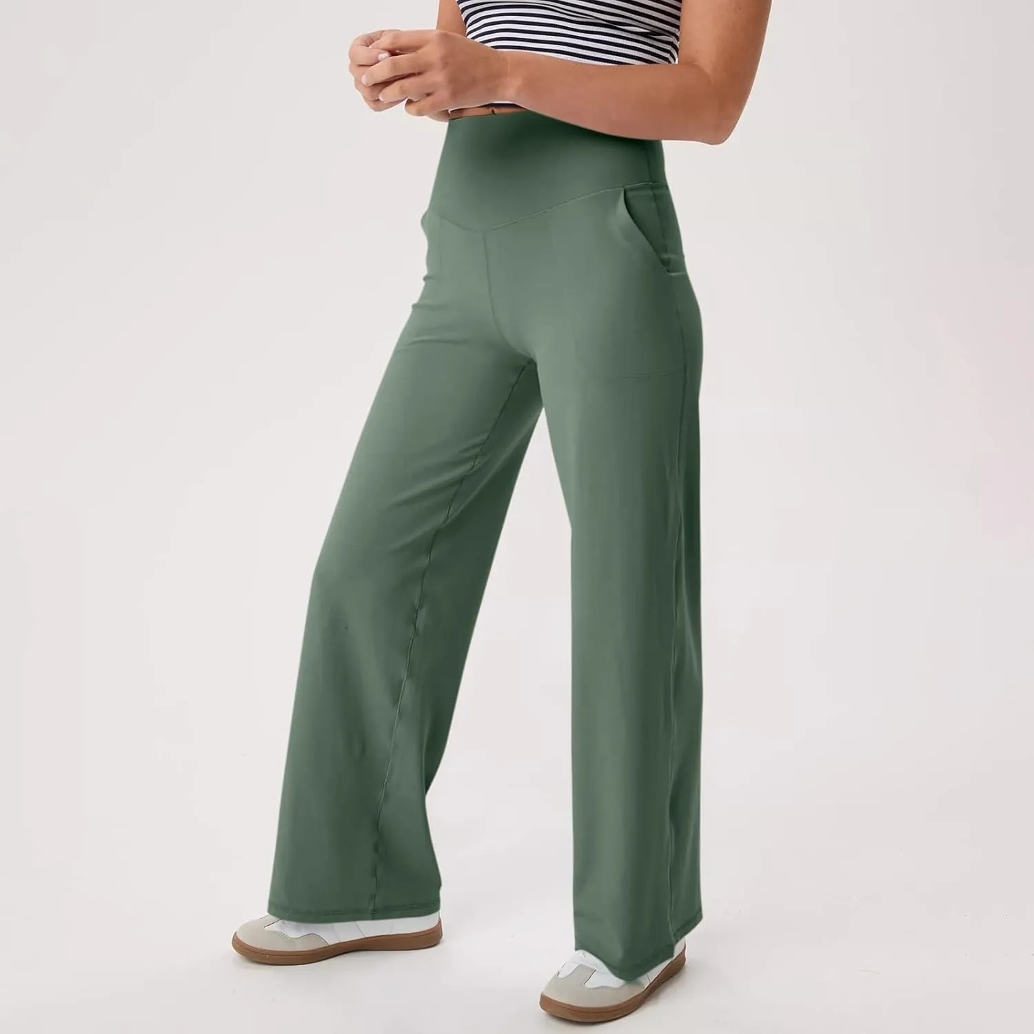 Yoga Pants for Women Wide Leg Strentch Straight Trousers Tummy Control Flare Leggings with Pockets Comfy Lounge Pant