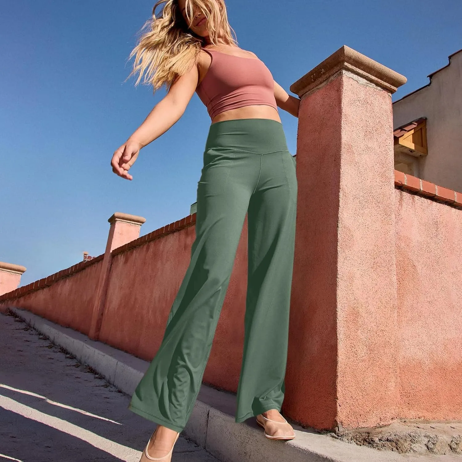 Yoga Pants for Women Wide Leg Strentch Straight Trousers Tummy Control Flare Leggings with Pockets Comfy Lounge Pant