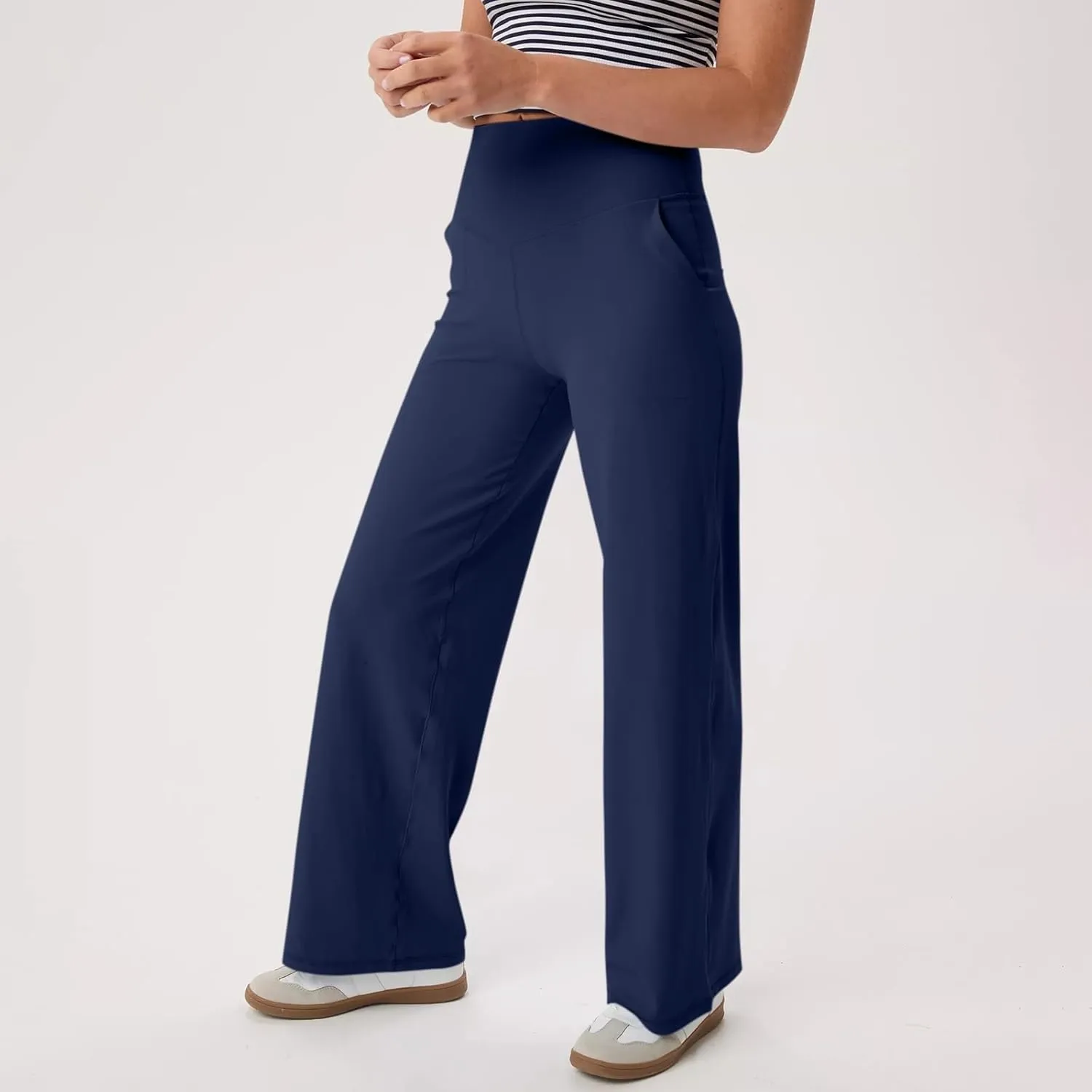 Yoga Pants for Women Wide Leg Strentch Straight Trousers Tummy Control Flare Leggings with Pockets Comfy Lounge Pant