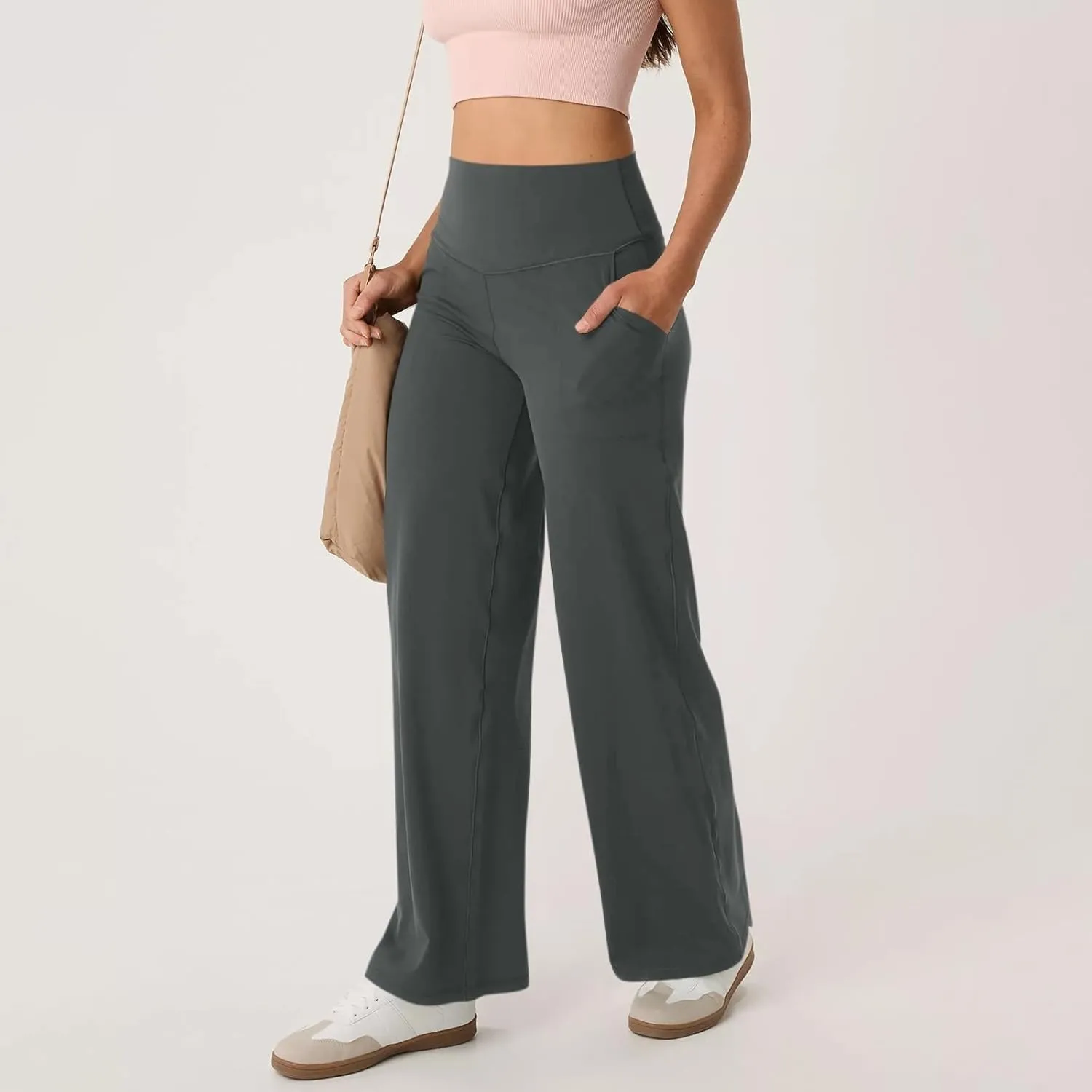 Yoga Pants for Women Wide Leg Strentch Straight Trousers Tummy Control Flare Leggings with Pockets Comfy Lounge Pant