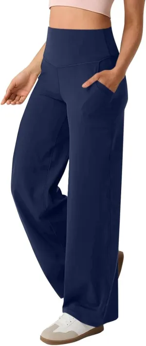 Yoga Pants for Women Wide Leg Strentch Straight Trousers Tummy Control Flare Leggings with Pockets Comfy Lounge Pant