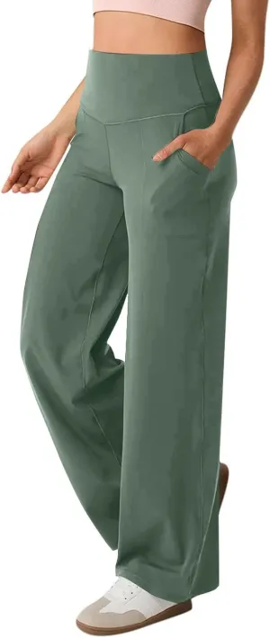 Yoga Pants for Women Wide Leg Strentch Straight Trousers Tummy Control Flare Leggings with Pockets Comfy Lounge Pant
