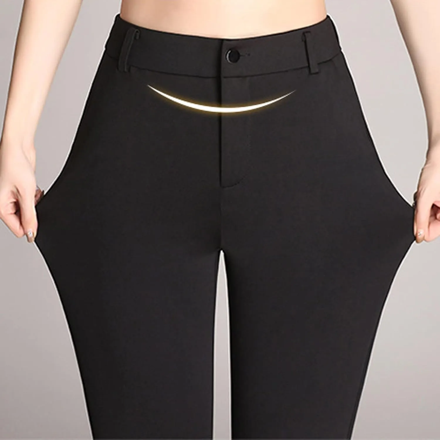 YOLAI Women High Waist Solid Straight Leg Pants Flared Pants Business Work Trousers with Pockets