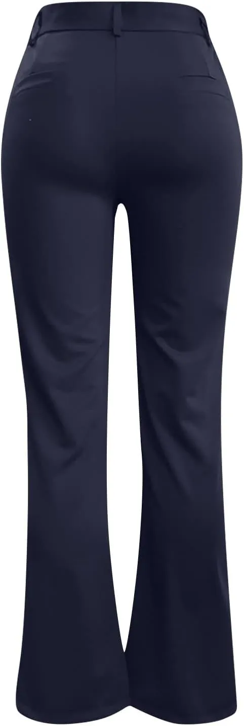 YOLAI Women High Waist Solid Straight Leg Pants Flared Pants Business Work Trousers with Pockets