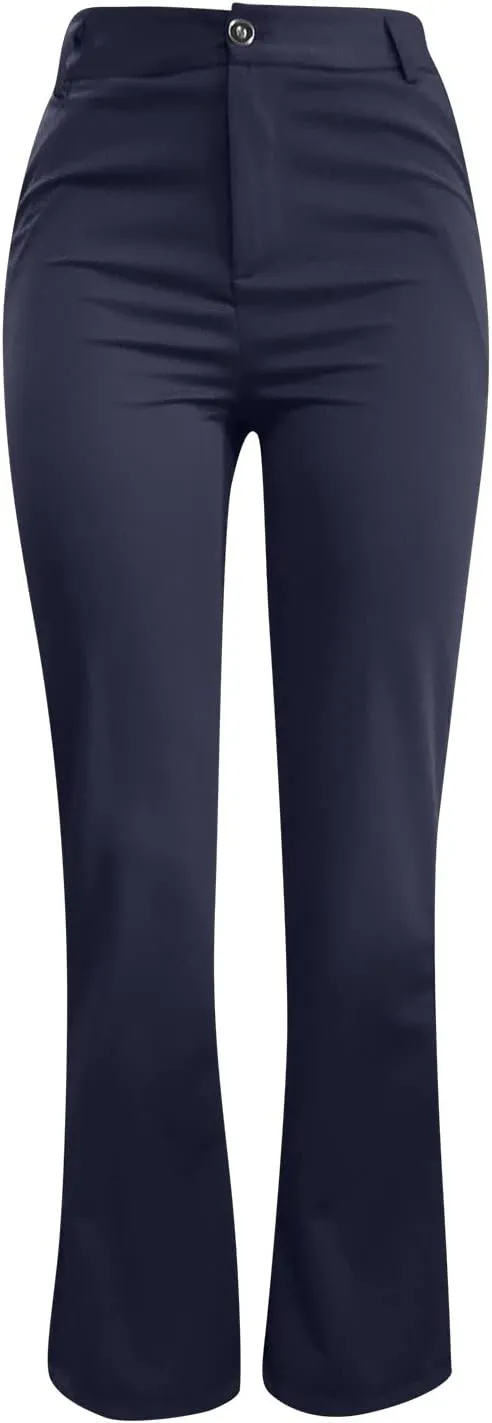 YOLAI Women High Waist Solid Straight Leg Pants Flared Pants Business Work Trousers with Pockets