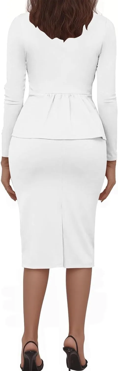 ZEFOTIM Skirt Suit Set for Women Petite Blazer Solid Color Curvy Long Sleeve Two Piece Jacket with Pocket