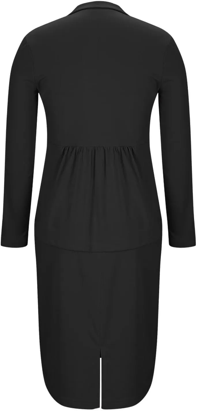 ZEFOTIM Skirt Suit Set for Women Petite Blazer Solid Color Curvy Long Sleeve Two Piece Jacket with Pocket