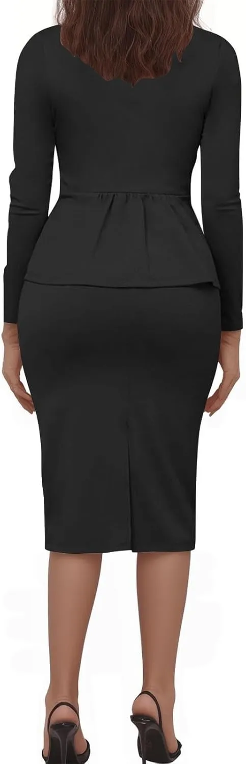 ZEFOTIM Skirt Suit Set for Women Petite Blazer Solid Color Curvy Long Sleeve Two Piece Jacket with Pocket