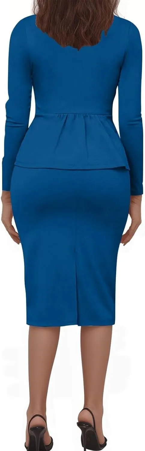 ZEFOTIM Skirt Suit Set for Women Petite Blazer Solid Color Curvy Long Sleeve Two Piece Jacket with Pocket