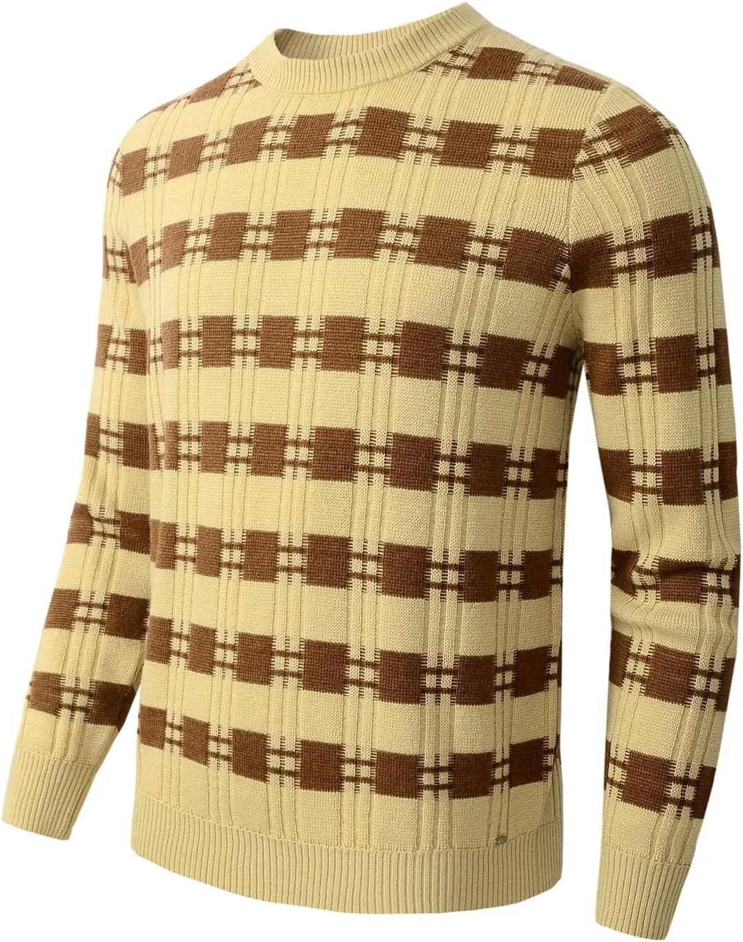 ZHILI Men's Retro Argyle Sweater Loose Crewneck Pullover Long Sleeve