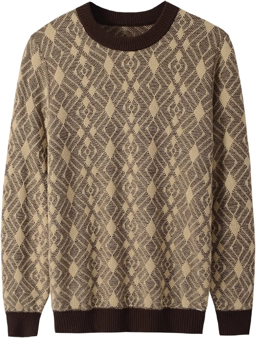 ZHILI Men's Retro Argyle Sweater Loose Crewneck Pullover Long Sleeve