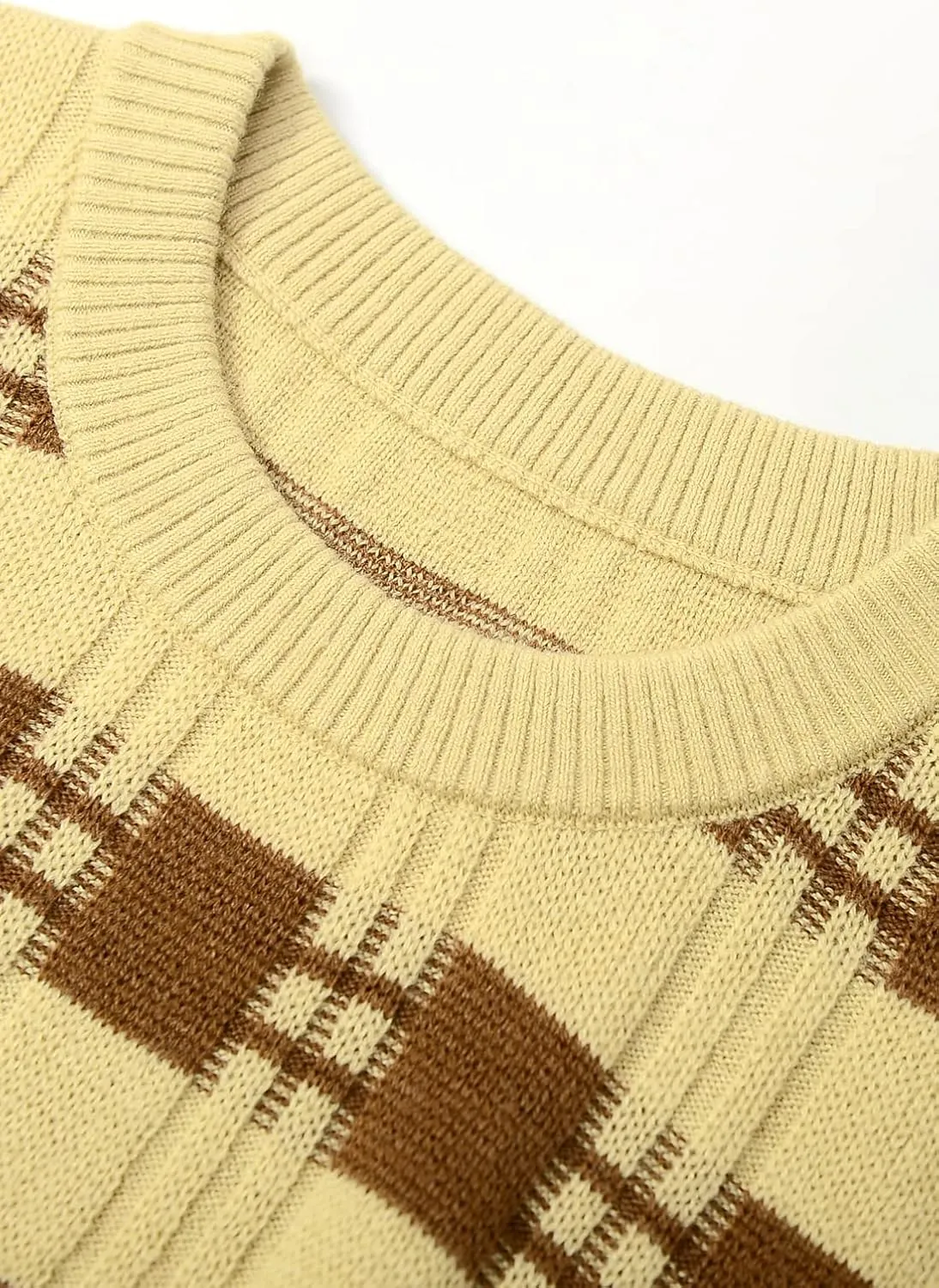 ZHILI Men's Retro Argyle Sweater Loose Crewneck Pullover Long Sleeve