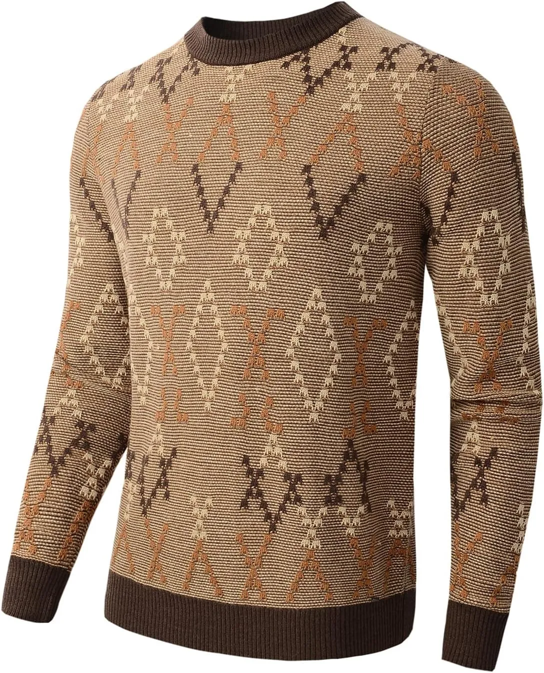 ZHILI Men's Retro Argyle Sweater Loose Crewneck Pullover Long Sleeve