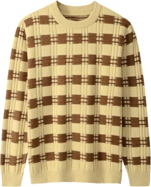 ZHILI Men's Retro Argyle Sweater Loose Crewneck Pullover Long Sleeve