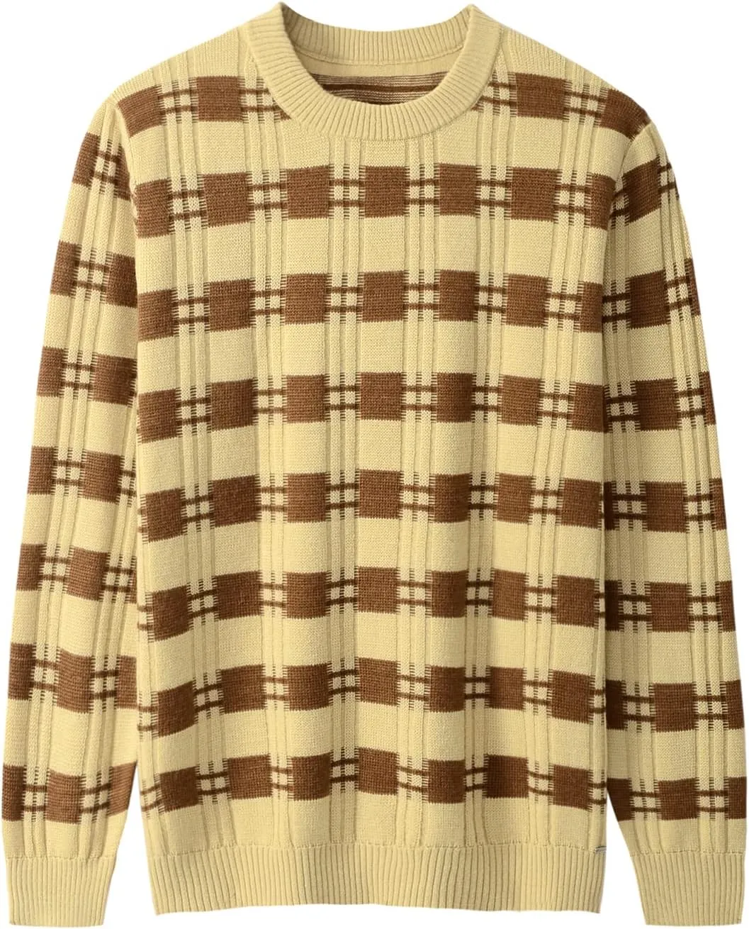 ZHILI Men's Retro Argyle Sweater Loose Crewneck Pullover Long Sleeve